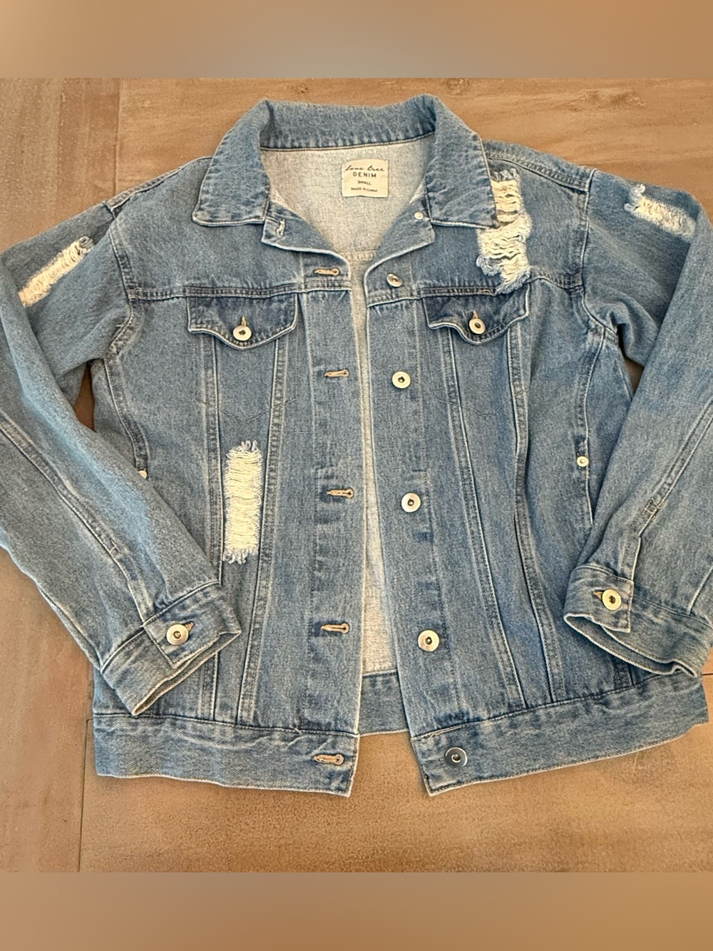 Love Tree Light Blue Distressed Denim Jacket - Women's